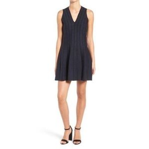 Cupcakes and Cashmere Navy Black Herringbone Fit n Flare Dress Size Medium